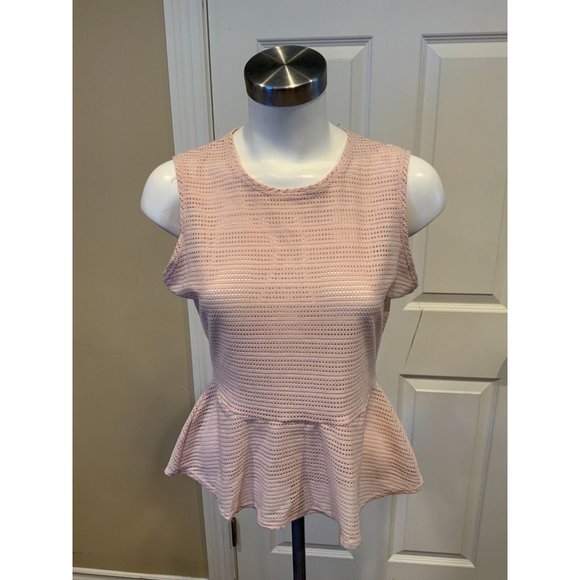 BCBG Max Azria "Evia" Dusty Pink Perforated Sheer Peplum Rear Zip Top, Size S - Picture 1 of 5